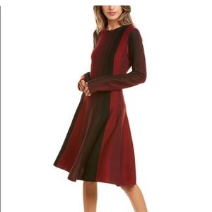 Long-Sleeve Crewneck A-Line Striped Knit Wool Dress Sz 6